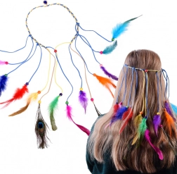 Fascia per capelli boho con piume colorate e perline