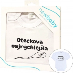 body da neonato con stampa New Baby oteckova najrýchlejšia, manica lunga, confezione regalo