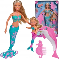 Steffi Love Mermaid Friends – set di bambole sirene Steffi ed Evi con delfino e pettinino