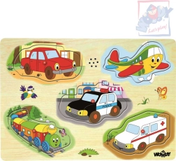 Woody puzzle sonoro in legno mezzi di trasporto 5 pezzi