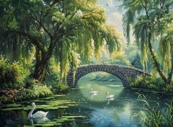 Pittura diamantata ponte di pietra sopra il fiume 30 × 40 cm
