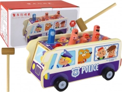 Gioco di abilità in legno autobus della polizia con martelletto