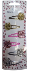Pink set di fermagli per capelli glitterati con gattini, 6 pz