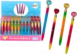 Penna a sfera con cuore effetto diamante, inchiostro blu 0,7 mm – colori assortiti