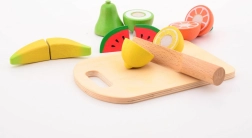 Frutta in legno con tagliere e coltello
