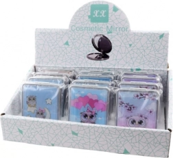 Specchietto tascabile con motivo di gufetti e glitter a scorrimento