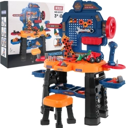 Banco da lavoro per bambini 3+ con trapano avvitatore interattivo, sgabello e 181 pezzi