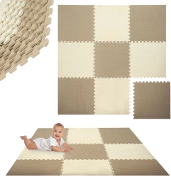 Tappetino in schiuma HUMBI 180 × 180 cm – puzzle impermeabile in EVA, crema e beige, 9 pezzi