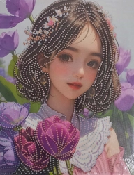 Dipinto di diamanti Ragazza con fiori su tela 23x30 cm