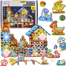Set da costruzione magnetico luminoso Woopie parco dei dinosauri 3D, 124 pezzi