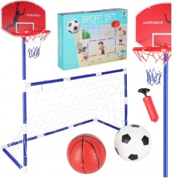 Porta di calcio e canestro da basket 2v1 con due palloni e pompa
