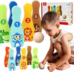 Birilli in legno per bambini con animaletti 6 pz + pallina TOOKY TOY