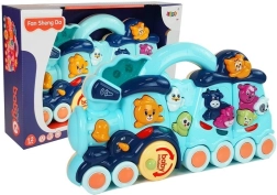 Locomotiva interattiva blu per bambini con suoni di animali ed effetti luminosi