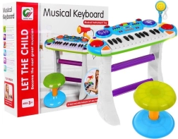 Set Musicale Blu con Tastiera e Microfono per Bambini 3+ Luci e Suoni 2 Ottave