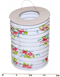 Lanterna di carta cilindrica Bianca con fiori 15 cm