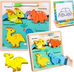 Puzzle educativo in legno con lavagna per disegnare Dinosauri