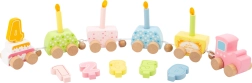 Trenino di compleanno in legno con numeri e candeline