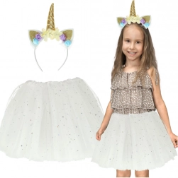 Costume di carnevale unicorno – set per bambini con cerchietto e gonnellina in tulle – Bianco