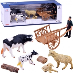 Set di figurine fattoria – animali dipinti a mano e fattore con accessori – B