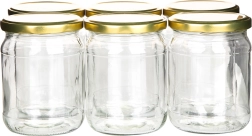 Set di 6 vasetti per conserve da 520 ml con coperchi dorati fi 82