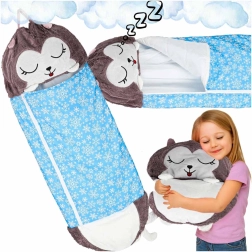Sacco a pelo da viaggio per bambini 2 in 1 con cuscino 135 × 50 cm – blu