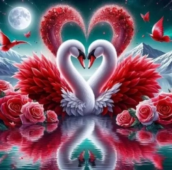 Pittura diamantata cigni innamorati 30 × 40 cm