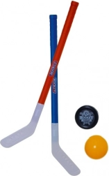 Mazzi da hockey da terra in plastica 72 cm con pallina da floorball e disco (2 pz)