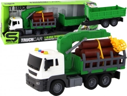 Camion forestale verde con gru e rimorchio 1:16 con suoni e meccanismo a retrocarica