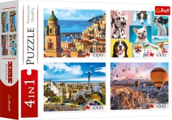 Trefl Puzzle 4x1000 Pezzi - Amalfi, Ritratti di Cani, Mongolfiere sopra la Cappadocia e Parc Güell