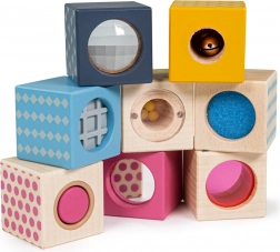 Cubi sensoriali BIGJIGS TOYS in legno FSC, 8 pezzi