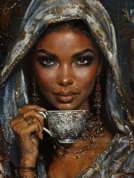 Pittura diamantata – donna con tazza di caffè 30 × 40 cm