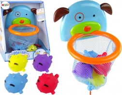 Giocattolo da bagno mini basket con cagnolino e pesciolini di gomma