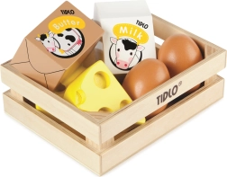 Tidlo cassetta di legno con latticini e uova