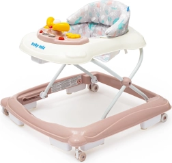 Girello per bambini BABY MIX con volante e ruote in silicone – rosa