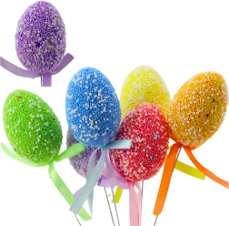 Uova di Pasqua su stecchino con fiocchetto, colorate, 6 pz