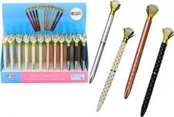 Penna a sfera con diamante, a pois, inchiostro blu 0,7 mm (mix colori)