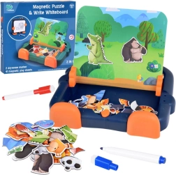 Lavagna magnetica 2 in 1 con puzzle magnetici di animaletti e superficie cancellabile per disegnare