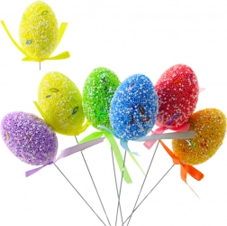 Uova di Pasqua su stecco con fiocchetto, set colorato da 6 pz