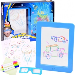 Lavagna luminosa per disegnare con occhiali 3D e pennarelli al neon – Blu
