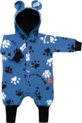 Tutina intera in cotone per neonati con cappuccio e orecchiette NEW BABY, blu