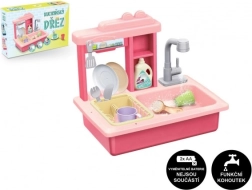 Lavello per bambini rosa con rubinetto a batteria e accessori