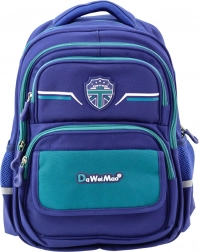 Zaino Scolastico per Bambini con Cintura Toracica in Blu Scuro e Verde