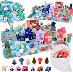 Set di legno pastello Città con tappetino da gioco puzzle