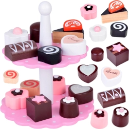 Set a due piani in legno con tortine per bambini