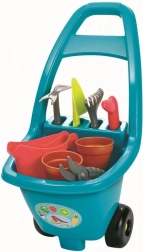 Carrettino da giardino per bambini con attrezzi, vasi e annaffiatoio