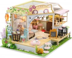 Mini casetta in miniatura Caffetteria dei Gatti con giardino – kit fai-da-te con LED