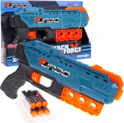 Pistola per bambini Turbo blu 8+ con 6 proiettili morbidi e ricarica manuale