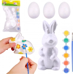 Set di Pasqua con ovetti in polistirene e coniglietto, 3 pezzi