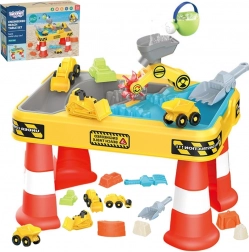 woopie tavolo da acqua e sabbia da tavolo 2in1 set da costruzione con 12 pezzi e 4 macchinine