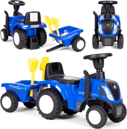 Trattorino spingi-cammina con rimorchio per bambini, volante interattivo e suoni NEW HOLLAND – Blu